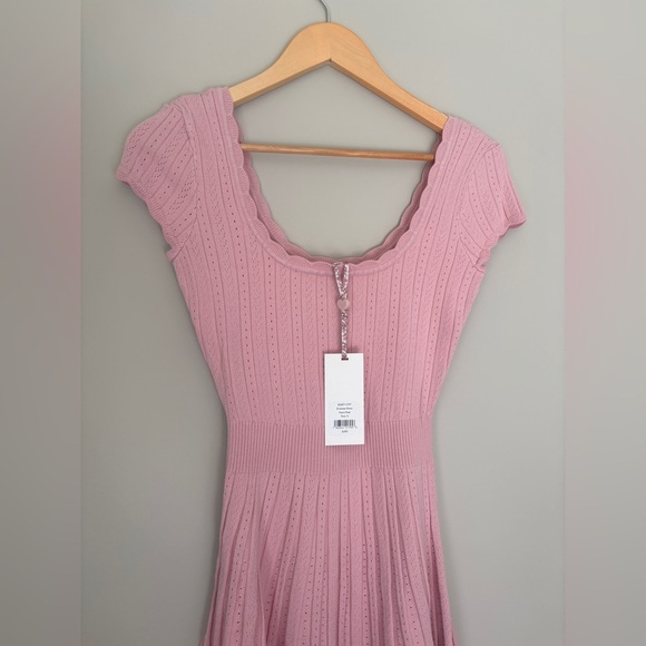 NWT LoveShackFancy Evaluna Stretch Pointelle Mini Dress Fawn Pink | size S - Picture 7 of 12